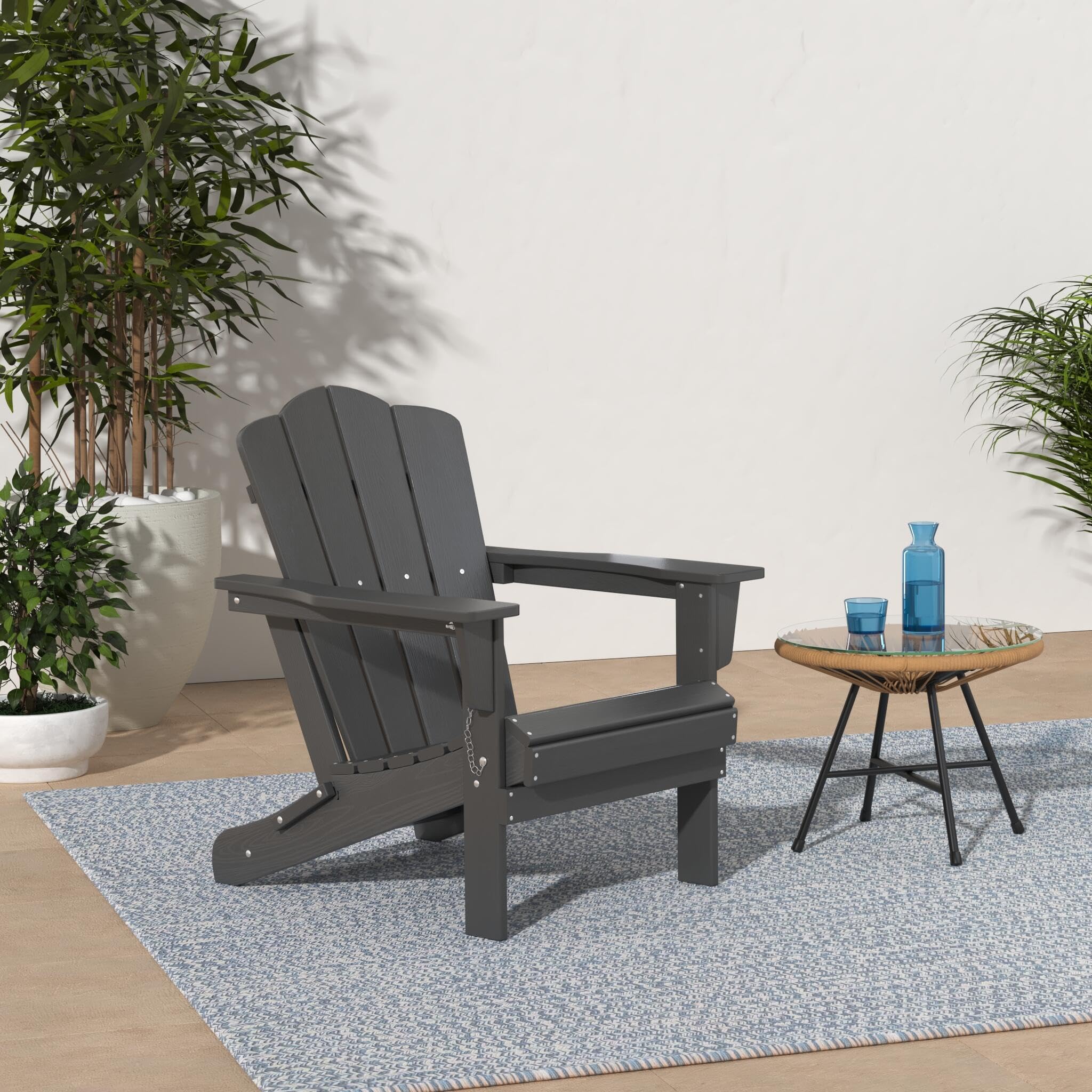 Kingyes Folding Adirondack Chair For Relaxing, Hdpe All-Weather Folding Adirondack Chair, Stackable, Arm Rest, Ergonomic, Grey